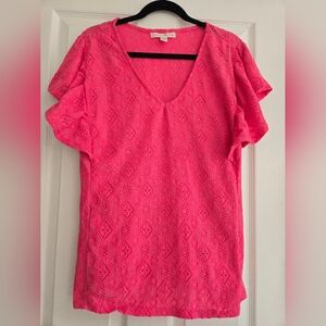 French Laundry Fuchsia Lace V-Neck Blouse
